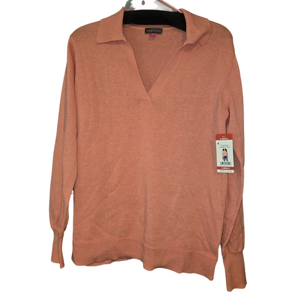 Vince Camuto Womens Ocean Coral Polo V-Neck Knit Sweater CV3423202 XS New